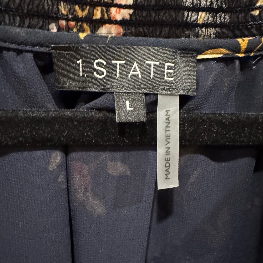 1. State Navy Floral Blouse Long Sleeve Top Large - Picture 3 of 5